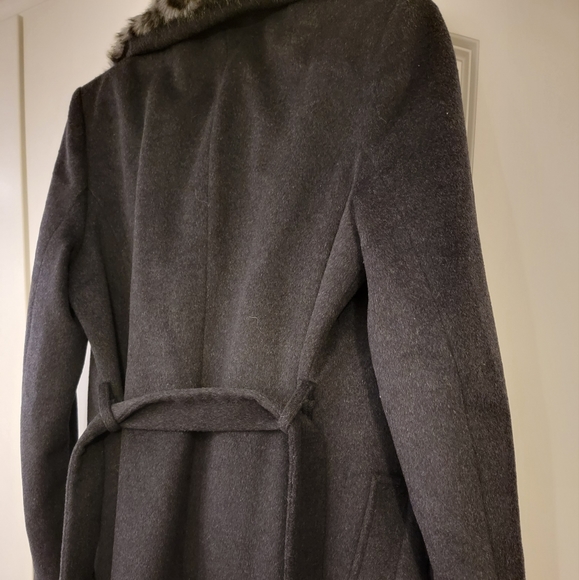 VIA SPIGA WOOL LEOPARD FUR LONG PEA COAT WINTER JACKET SIZE MEDIUM - Picture 7 of 15